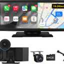 10.26'' Wireless CarPlay Screen for Car with 4K Dash Cam & 1080P Backup Camera, Apple Car Play & Android Auto Car Stereo HD Touchscreen, GPS Navigation & Mirror Link