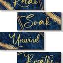 ONIZHITY 4 Pcs Blue and Gold Bathroom Decor Navy Blue Gold Wall Decor Relax Soak Unwind Breathe Wooden Rustic Marble Style Versatile Bathroom Accessories for Bedroom Living Room Decor(10X4)