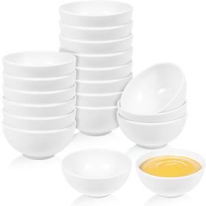 SHENLIU 20 Pack 10 oz White Small Bowls Dessert Bowl Round Melamine Bowls for Pasta Cereal Rice Soup Snack Candy Ice Cream Pudding Fruit Salad, Dishwasher Safe