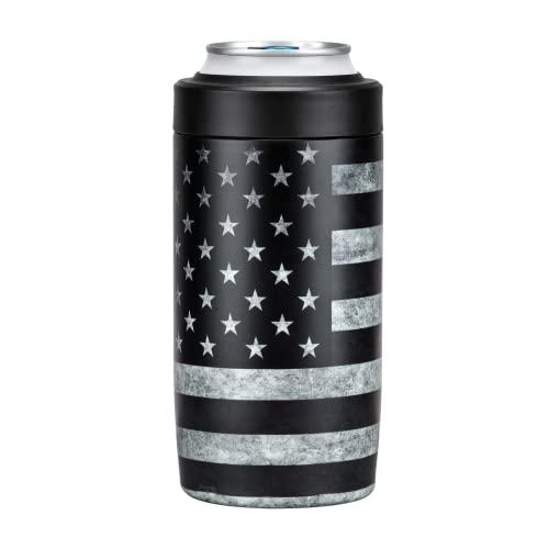 4-in-1 Slim Can Cooler Easy to Hold Insulated Beer Can Holder Double-Walled Stainless Steel for All 12 Oz Cans Black America Flag 2