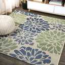 JONATHAN Y Floral Textured Weave Indoor Outdoor Square Area Rug 4X4 Navy/Green, Zinnia Modern for Backyard, Patio, Porch, Easy-Cleaning, High Traffic, Pet-Friendly, Non-Shedding (SMB110B-4SQ)