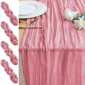 4PCS Table Runner Cheesecloth 10FT Dusty Rose Boho Gauze Cheese Cloth Rustic Sheer Table Runners for Wedding Birthday Bridal Baby Shower Party Decoration