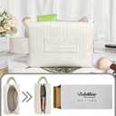 Travel Makeup Bag, Large Capacity Cosmetic Bag for Women, Water resistant Portable Pouch Open Flat Toiletry Bag Makeup Organizer with Handle (White)