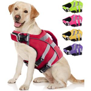 Kuoser Dog Life Jacket with Reflective Stripes - Adjustable High Visibility Vest, Ripstop Lifesaver, Pet Preserver with High Flotation Swimsuit for Small, Medium and Large Dogs (L (Chest Girth:22.8-29.5''), 1#Red) Kuoser Dog Life Jacket with Reflective Stripes - Adjustable High Visibility Vest, Ripstop Lifesaver, Pet Preserver with High Flotation Swimsuit for Small, Medium and Large Dogs (L (Chest Girth:22.8-29.5''), 1#Red)