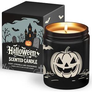 Halloween Decorations Indoor Gifts for Women, Halloween Scented Candles with Citronella, 10oz Soy Wax Candles for Home Scented, Citronella Aromatherapy Candles Outdoor and Party Decor, Pumpkin Pattern, 2 Pack