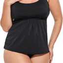 Women Sexy Tankini Top Bikini Bottom Two Piece Bathing Suits Bikini Set Flowers Printed Beach Tummy Control Swimwear, Size 14, Black