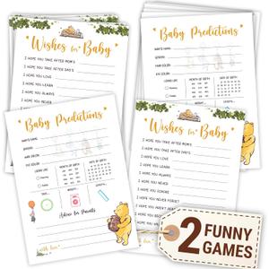 WOODAMORE Baby Prediction Cards - 30 Double-Sided Winnie Well Wishes Card, Guess The Due Date Classic Pooh Baby Shower Games for Gender Reveal Party Decorations