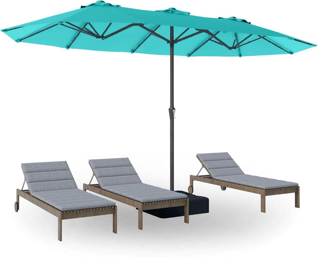 PatioKingdom 15FT Large Patio Umbrella with Base, Double Sided Rectangular Outdoor Umbrella with Sturdy Fiberglass Ribs, Market Umbrella for Pool,Garden,Backyard,Deck (Peacock Blue, 15FT)