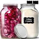 ComSaf 1 Gallon Wide Mouth Mason Jars 2 Pcs, 128 oz Glass Jars with Lids, Flour Sugar Storage Containers, Large Glass Containers for Pickles, Fermented Food, Sourdough Starter, Food Storage