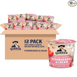 Quaker Express Cups, Strawberry & Cream, 12 Count (Best Before Jul. 27, 2026)