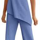 Tankaneo Womens 2 Piece Outfits Asymmetrical Tube Top Wide Leg Pants Knit Vacation Travel 2025 Matching Lounge Sets (XX-Large, Blue)