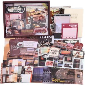 Scrapbooking Supplies Kit, Aesthetic Daily Life Travel Scrapbook Kit for Bullet Junk Journal, Stationery, A6 Grid Notebook, Flower DIY Journaling Supplies, Birthday Craft Gift Teen Girl Women