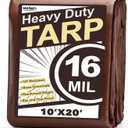 Keten Tarps Heavy Duty Waterproof 10X20 Feet, Extra Thick 16 Mil, Tear & Fade Resistant, 100% UV Blocking, Outdoor Tarp with Reinforced Grommets for Roof, Camping, Patio, Pool, Boat (Brown/Silver)