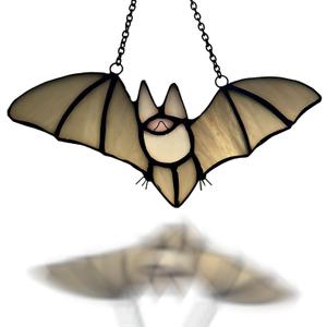Halloween Bat Stained Glass Window Hanging Suncatcher for Window and Wall Decoration, Grey
