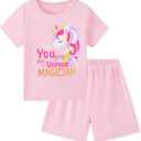 Mikrdoo Girls Pajamas Set 2-Piece Short Sleeve Summer Toddler PJs Sleepwear Sizes 2-7 Years (Pink)