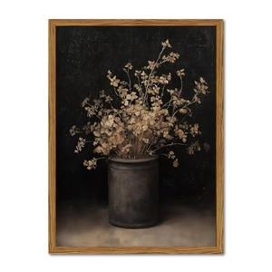 Framed Vintage Floral Wall Art, Rustic Dark Moody Flower Paintings Wall Decor, Retro Farmhouse Botanical Pictures Canvas Prints Neutral Aesthetic Home Decor for Living Room Bedroom 16x24inch
