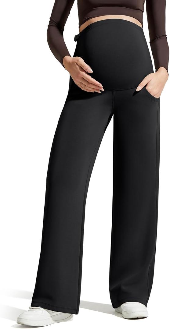 G4Free Smoofit Modal Soft Maternity Pants with Pockets Over The Belly Pregnancy Wide Leg Sweatpants (Medium Tall, Black)