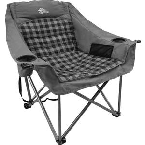 Bolosy Oversized Camping Chairs for Adults Heavy Duty Padded Portable Lawn Chairs Outdoor Folding Chairs XL Camp Chairs with Cup Holder Suproot 500 lbs, Gray Plaid, Single Pack