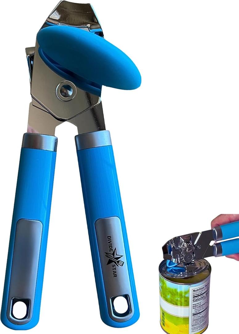 Manual Can Opener for Seniors  Easy-Turn Knob, Cleaner Edge Cutting, Magnetic Lid Lifter, Heavy-Duty Carbon Steel Blade, Ergonomic Comfort Grip  Blue