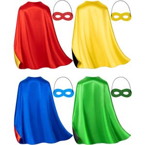 Double-Sided Superhero Capes and Masks for Kids - Perfect for Christmas, Halloween, Cosplay, and Parties (4 Colors Kits)