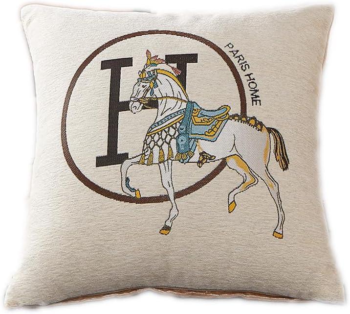 Croker Horse 18x18'' inches Throw Pillow Cushion Covers Set Pack of 2 Pcs - Luxury Horse Embroidery Modern Style Couch Sofa Pillow Cover for Living Room Bedroom (White)
