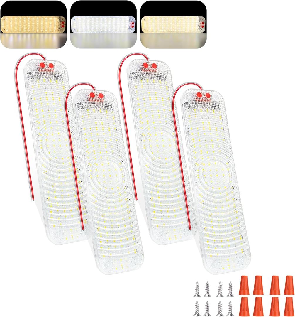 150LED 12V-30V RV Lights Interior, 12 Volt LED Lights with 3 Colors&Dimmable Brightness, Ultra Bright Ceiling Dome Light Fixture Interior for Van, Car, Camper, RV, Boat, Trailer(2700-6000K) (150LED-4 PACK)