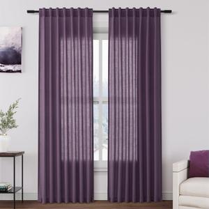 Nanspring Plum Linen Curtains 84 Inch Length 2 Panels Set for Living Room Rod Pocket Back Tab Light Filtering Window Drapes for Bedroom Dining Room Protect Privacy Country Farmhouse Decor 52x84