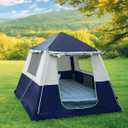 14.1'x6.5'x9' Inflatable Tents for Camping, Portable 4 Person Blow Up Air Tent, Waterproof Windproof Easy Setup Large Family Tent with 2 Doors, 6 Windows, Mosquito Screen (Navy Blue), Size: 4 person 7.5x7.5ft