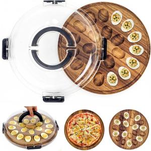YESGIRL Upgraded Wooden Deviled Egg Containers with Lids - 22-Cup Deviled Egg Tray - Dishwasher Safe, Acacia Wood & Eco-Friendly Design, Perfect for Parties, Events, and Picnics