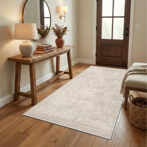 Homemate Washable Rug 4x6 Area Rugs - Vintage Faux Wool Rugs for Living Room Bedroom Dining Room - Non Slip Foldable Carpet Indoor Area Rug for Home Decor4'x6', Beige