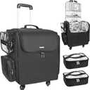 Relavel Rolling Makeup Train Case, Hairstylist Traveling Bag with 4 Wheels, Heat Insulation Full Layer, Adjustable Dividers, Hair Tools and Cosmetics Storage Organizer Trolley Suitcase Makeup Cart (Extra Large, Black)