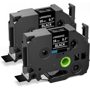 Label KINGDOM Label Compatible with Brother TZe-345 White on Black Label Maker Tape for PT1800 PTE300 PTD400AD Cube, 18mm 0.7 Inch x 26.2 Feet 8m, 2-Pack