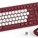 Wireless Keyboard and Mouse Combo, Full-Sized Wireless Keyboard and Adjustable DPI Mouse, 2.4GHz USB Receiver, Keyboard and Mouse for PC, Windows, Desktop, Laptop (Wine Red-B)