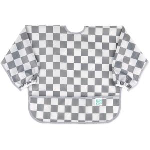 Bumkins Sleeved Bib for Girl or Boy, Baby and Toddler for 6-24 Mos, Essential Must Have for Eating, Feeding, Baby-Led Weaning Supplies, Long Sleeve Mess Saving Food Catcher, Fabric, Gray Check (A5 Charcoal Check)