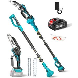 Saker 2-in-1 Electric Pole Saw,6 Inch Brushless Mini Chainsaw,Cordless Pole Saw Battery Powered with 22V 4.0Ah Battery,Extension Pole Saws for Tree Trimming (1 Battery)