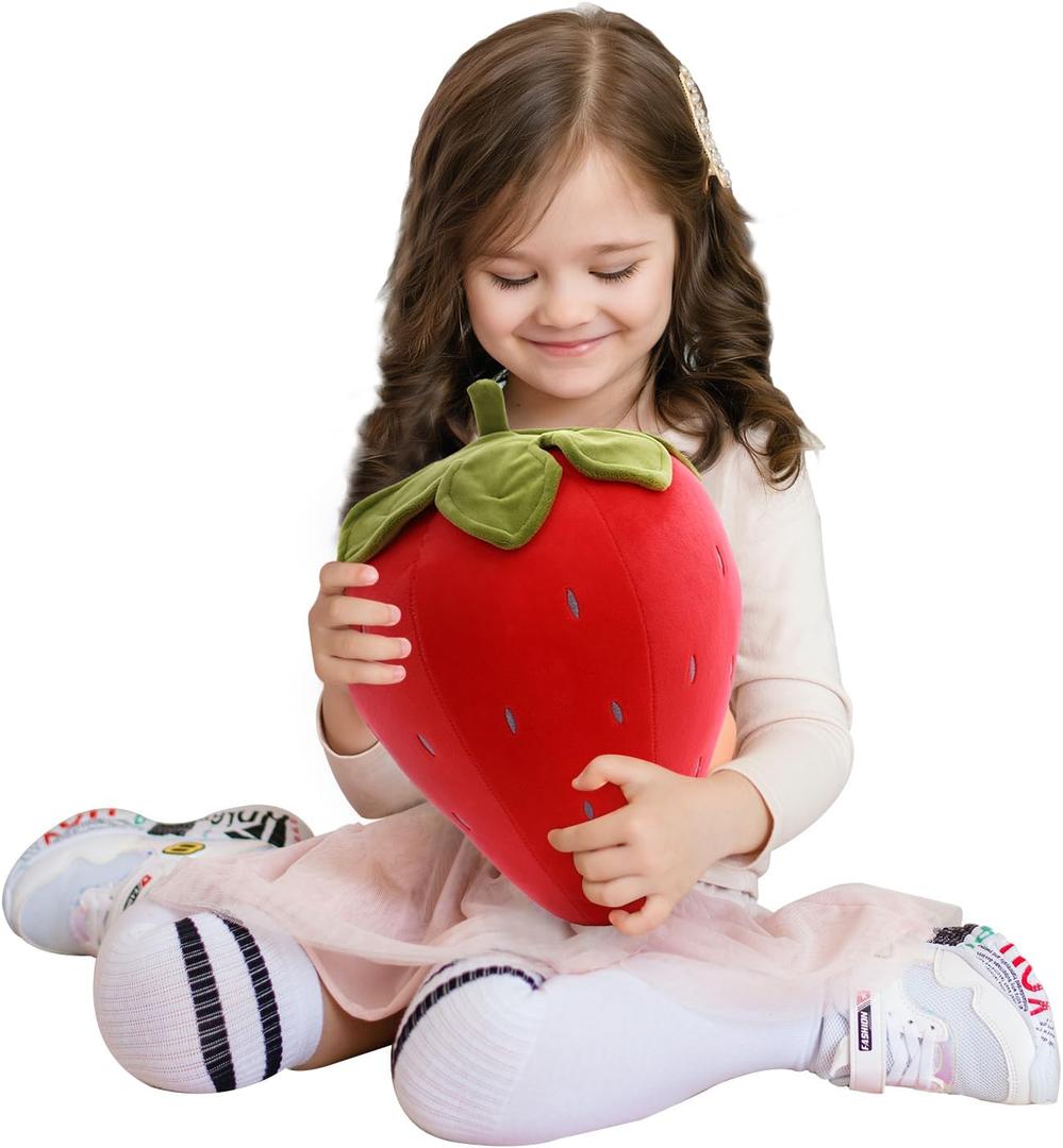 Cute Fruit Kids Pillow Stuffed Strawberry Plush Pillows Super Soft Girls Pillows Cushion Seat for Kids Toys (Red,13.7''/35cm)1 Count (Pack of 1)