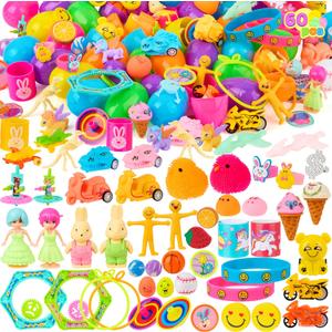 JOYIN 60Pcs Easter Eggs with Toys Stickers Inside, Prefilled Easter Eggs Hunt with Assorted Toys for Kids Boys Girls, Basket Stuffers Filler, Party Favors, Classroom Exchange
