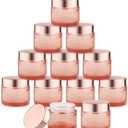 12 Pcs 60g/2oz Glass Cosmetic Jars Refillable Cream Bottle Containers Empty Sample Vials Jar with Rose Gold Lid for Eye Cream Lotion Ointments Lip Balm Scrub - Pink