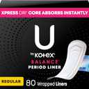 U by Kotex Balance Wrapped Panty Liners, Regular Length, 80 Count (Packaging May Vary) (One Size)