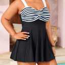Aqua Eve Plus Size Two Piece Swimsuits for Women Tankini Bathing Suits Flowy Swim Dress with Shorts Black-Stripe 12W