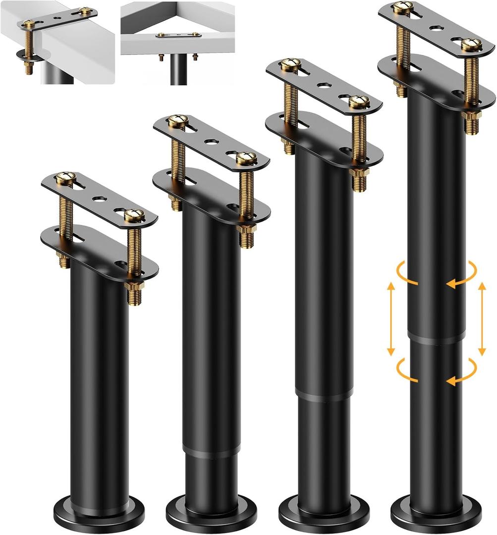 Abiglifty 4Pcs Adjustable Bed Support Legs, 10-17 Inch Bed Frame Legs, Metal Bed Frame Support Legs, Non-Slip Bed Legs Replacement, Heavy Duty Furniture Legs for Sofa/Cabinet/Couch/Dresser/Table