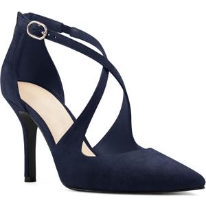 Minshluu Women's Pumps High Heels Pointed Toe Crossed Strap D'Orsay Zip up Stilettos Party Dress Shoes (5.5, Navy Blue)
