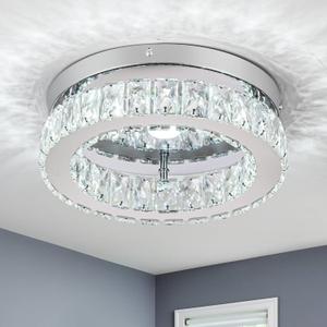 HOPGGIE 11.8 Mini Crystal Chandelier LED Ceiling Light Flush Mount Ceiling Light Fixtures Modern Chandelier Lighting for Kitchen Closet Hallway Bedroom Foyer Laundry Room (Cool white-11.8")