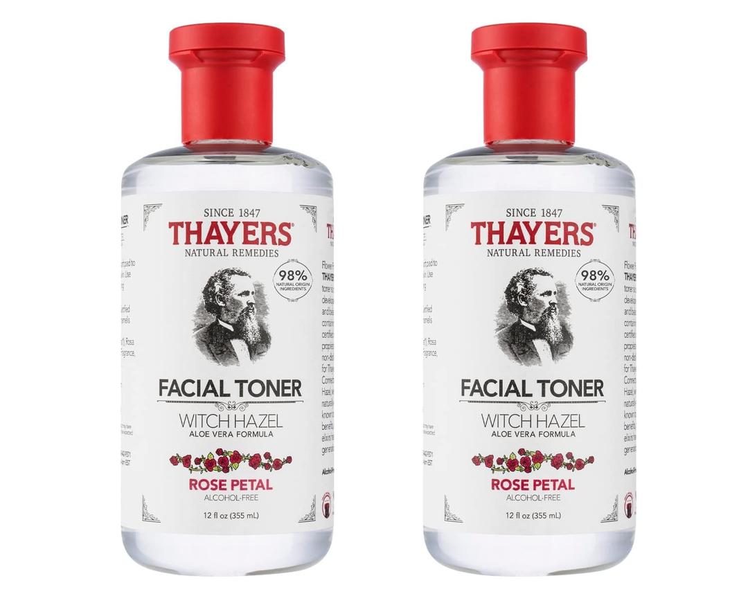 THAYERS Alcohol-Free, Hydrating Rose Petal Witch Hazel Facial Toner with Aloe Vera Formula, Vegan, Dermatologist Tested and Recommended, 12 Oz (Pack of 2)