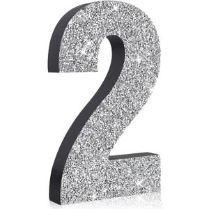 7.8 Inch Glitter Number Table Centerpiece 0-9 Diamond Number 2 Birthday Table Decorations,Wooden Centerprise Digit 2 for Birthday,Chrismas,Graduation,Wedding,Anniversary Party Decorations
