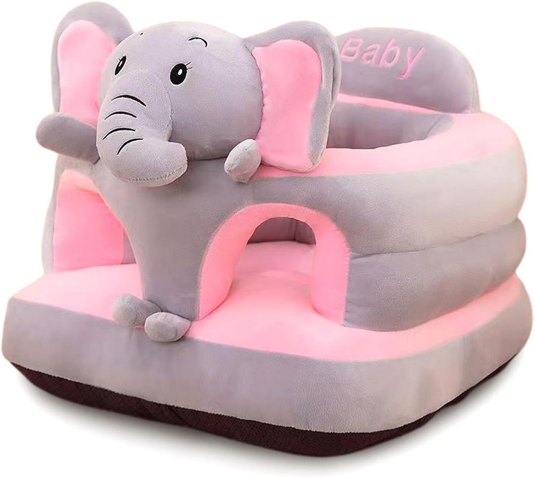 Baby Support Seat, Cute Baby Sofa Chair for Sitting Up, Comfy Plush Infant Seats (Gray Elephant, W17.5 x H17.5)