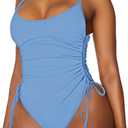 Viottiset Women's Ruched High Cut One Piece Swimsuit Tummy Control Bathing Suit Monokini (Blue, XL)