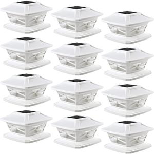 Davinci Lighting Flexfit Solar Outdoor Post Cap Lights - Includes Bases for 4x4 5x5 6x6 Wooden Posts - Bright LED Light - Pearl White (12 Pack)