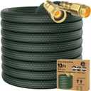 10FT Lightweight Flexible Garden Hose,Non-Slip Handles,Non-kink Hose,Solid Brass Fitting for Boats, RV Water Hose,Marine Washdown,Lawn,Garden,Leakproof TPE Hose (GreenBlack, 10 FT)
