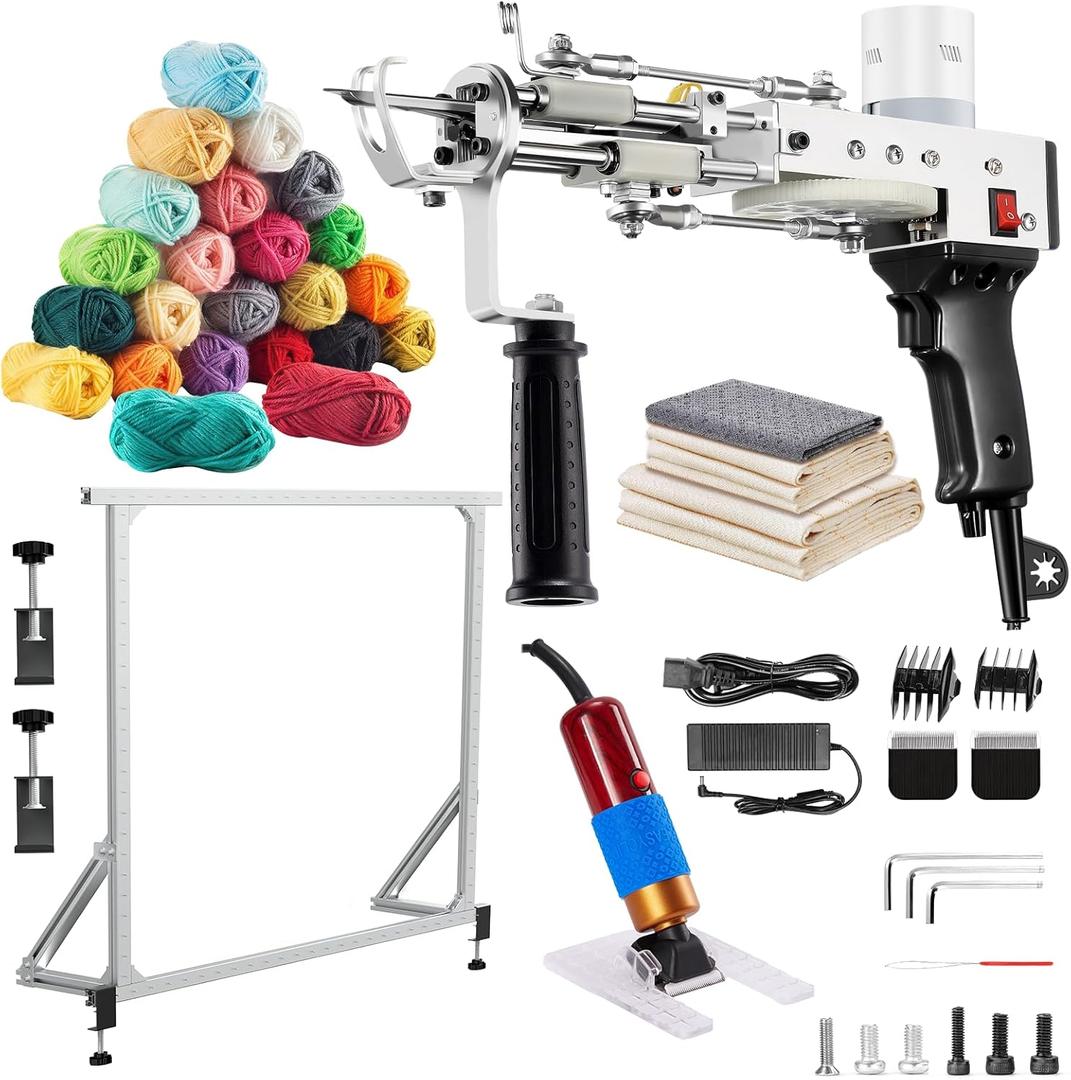 BESGEER Tufting Gun Starter Kit with Metal Frame - 2 in 1 Cut & Loop Pile Carpet Gun, Rug Tufting Gun Kit with Carpet Trimmer Kit and Tufting Frame (Black)
